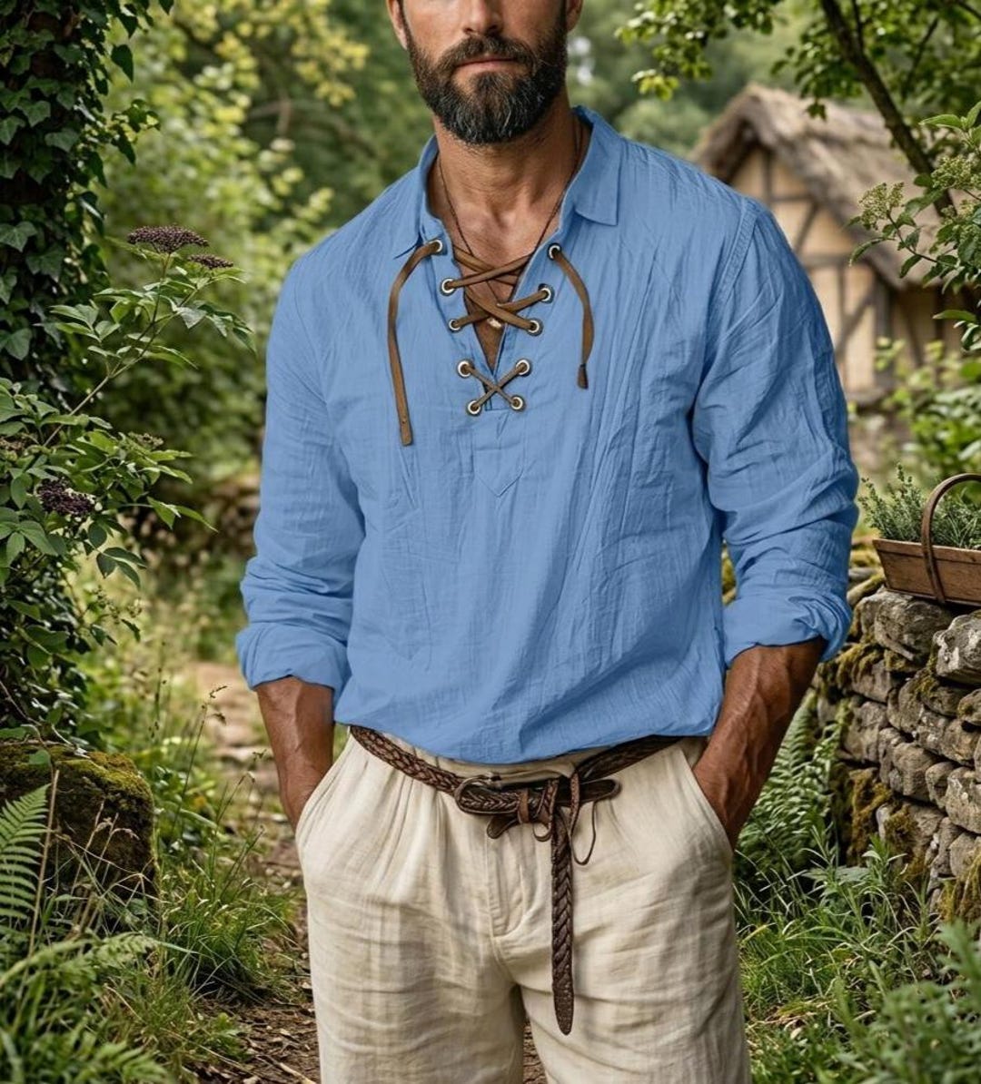 Medieval Viking Linen Shirt Men | Lace-up Pirate Shirt | Renaissance ...