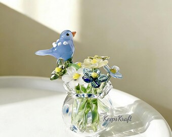 Glass Bird and Flower Kit, Small Flower Bouquets, Home Decor, Gift for Friends