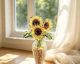 Glass Sunflower Mini Vase Arrangement, Glass Flower Tabletop Decor, Gift for Her