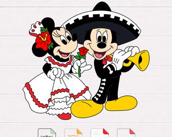 Mickey en Minnie Mariachi-paar SVG, Mexicaanse Fiesta-clipart (digitale download)