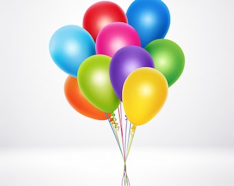 Kleurrijke ballonboeket clipart png, feest feest graphics (digitale download)