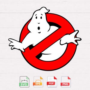 May include: A white cartoon ghost with an open mouth and surprised expression inside a red circle with a red slash. Below the image are four file type icons: SVG, EPS, PDF, and PNG.