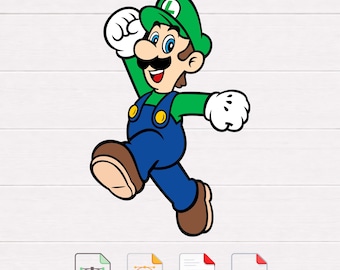 Luigi SVG-bestand knippen, Nintendo-personage clipart (digitale download)