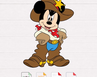 Mickey Mouse Cowboy SVG, Western Cartoon Clipart (Digital Download)