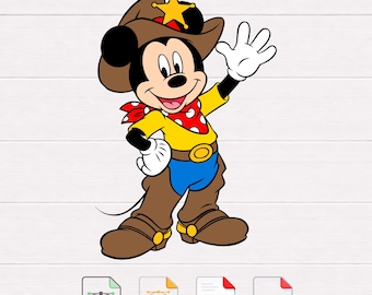 Musse Cowboy SVG-klippfil, western tecknad mus Clipart (digital nedladdning)
