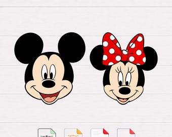 Mickey and Minnie Mouse Head SVG Cut File, Cricut Silhouette Clipart (Digital Download)