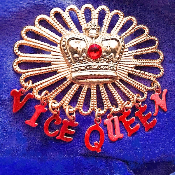 NOW HALF PRICE: Vice Queen Pin . For Red Hatters. Magnetic Clasp or Bail Pin-back.