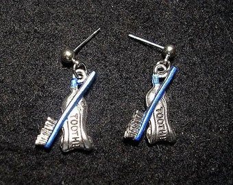 Hand Painted Tooth Paste and Brush Earrings. Great Gift for the Gals at the Dentist Office.