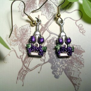 Wine Bottle , Glasses & Grape Earrings . Hand Painted.