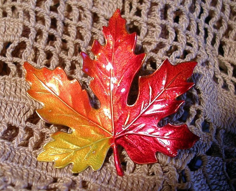 LARGE Hand Painted MAPLE LEAF Pin. image 1