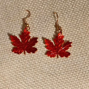 CANADA RED AHORN Ohrringe. Schöne Größe. Leichtgewicht.Stainless Steel Brisuren.