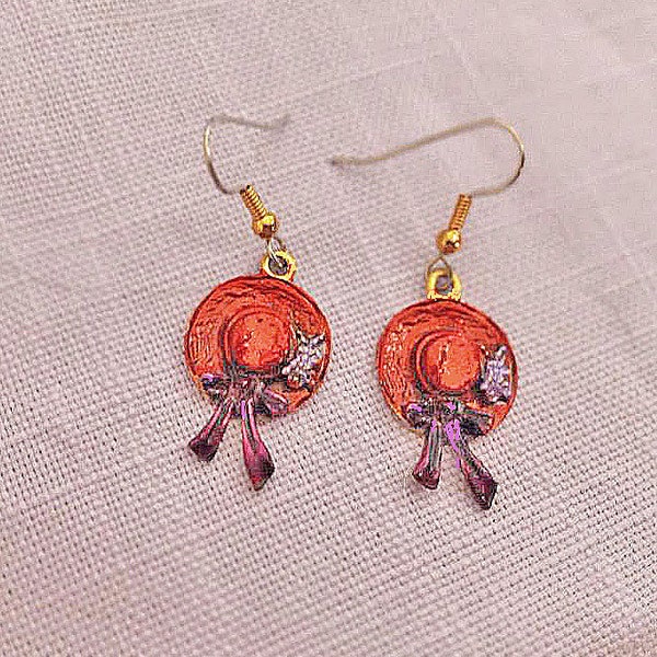 NOW HALF PRICE ! Hand Painted Red Hat Earrings: Red and  Purple.