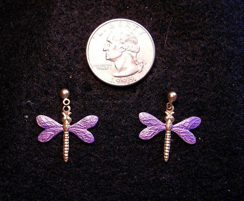 Dragonfly Earrings Medium. Purple. image 2