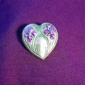 Iris Heart  Pin. Hand Painted.Purple Bearded Irises
