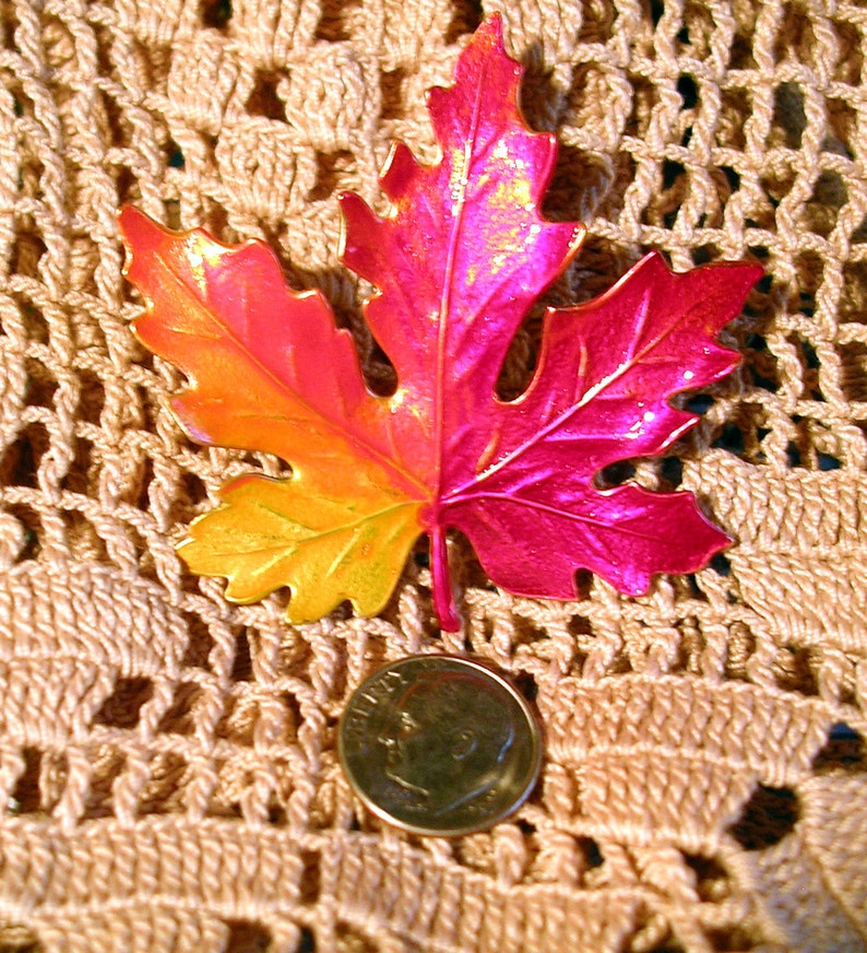 LARGE Hand Painted MAPLE LEAF Pin. image 2