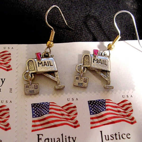 Hand Painted Pewter Finish Mail Box Earrings