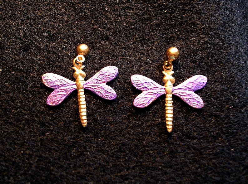 Dragonfly Earrings Medium. Purple. image 1