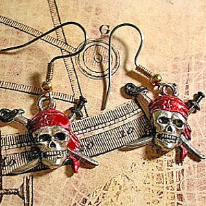 Buccaneer Appropriate Pirate Skull  Earrings. Hand Painted.