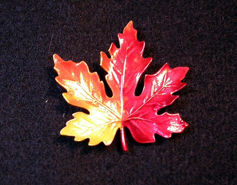 LARGE Hand Painted MAPLE LEAF Pin. image 3