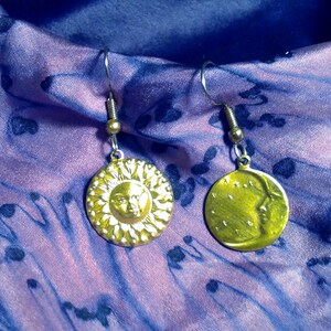 Gold Tone Sun and Moon Earrings.Hypoallergenic wires.