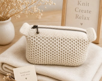 Honeycomb Brioche Knitting Pattern, Cosmetic Zipper Pouch (PDF Download)