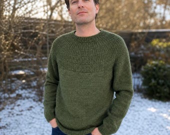 Men's Raglan Sweater Knitting Pattern, Top Down Crewneck Pullover (PDF)