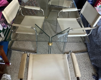 Postmodern/Vintage 1980’s Beveled Glass Table dining set, w/ Italian cantilever chairs, iconic S34 Mart Stam Style