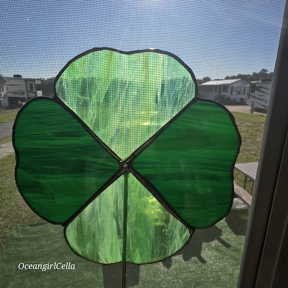 Lucky 4 Leaf Clover Real Stained Glass