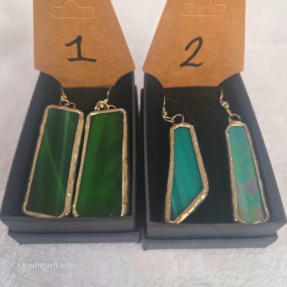 Handmade Stained Glass Dangle Earrings