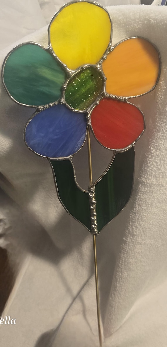 Handmade Real Stained Glass Rainbow Garden Stake