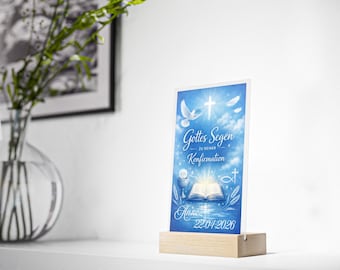Konfirmation Geschenk Gottes Segen Acrylic Sign with Wooden Stand  Religious Keepsake