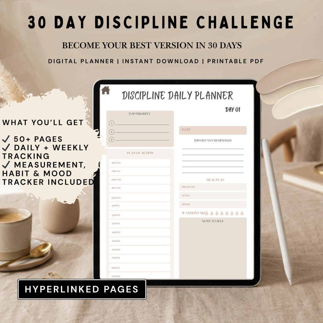 Discipline Planner 30 Day Discipline Planner | Habit Tracker, Productivity System (digital ...