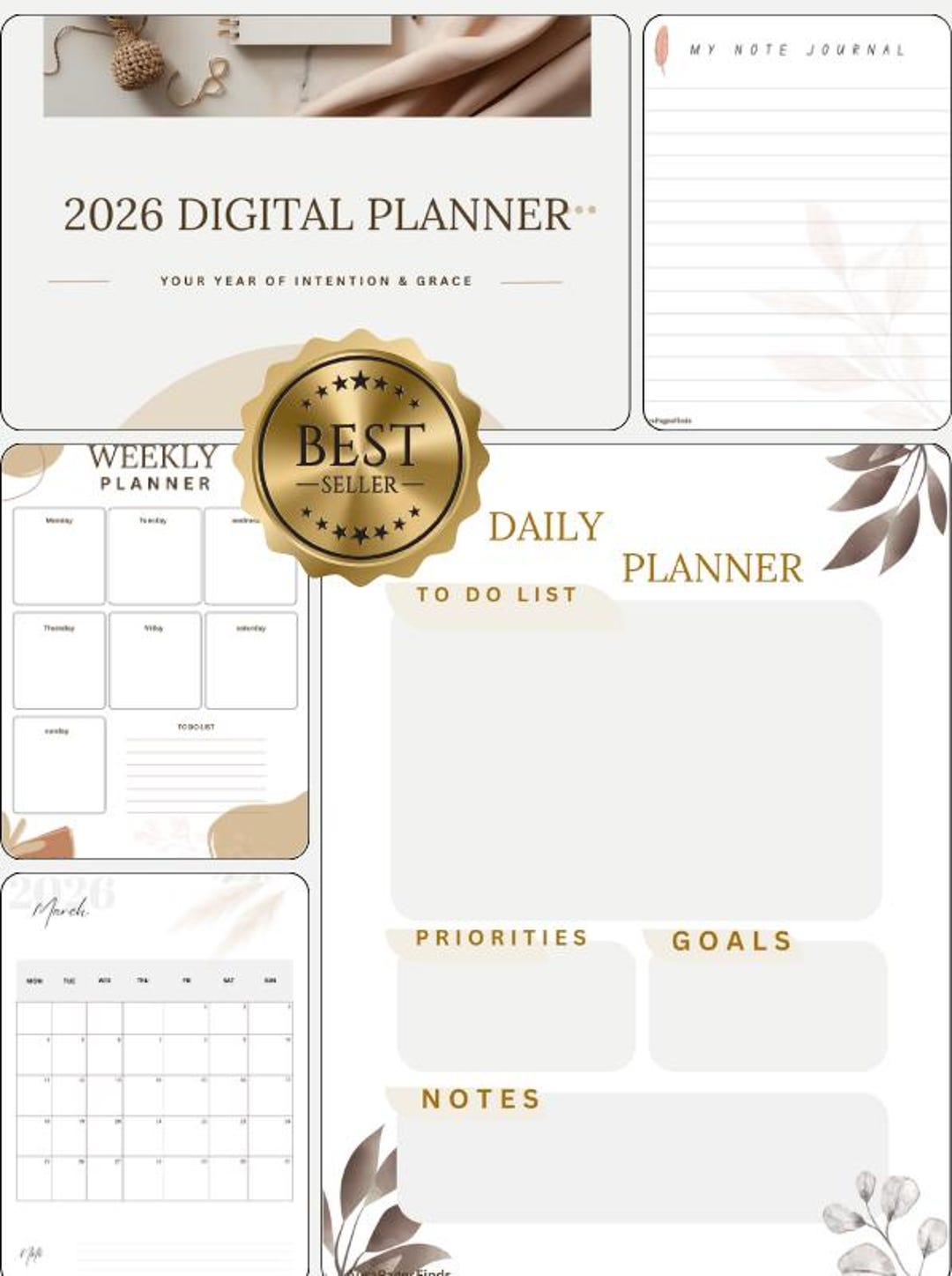 2026 Digital Planner | Soft Beige, Habit Tracker (instant Download) - Etsy