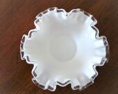 Fenton Silvercrest Ruffled Dish, Fenton Milk Glass, Vintage Fenton Glass
