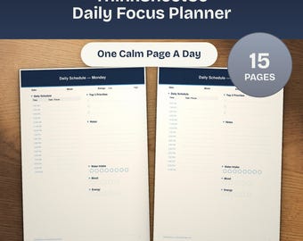 Daily Focus Planner Printable, ADHD Navy Minimal PDF, Time Blocking Sheets, Neurodivergent Adult (A4 + Letter)