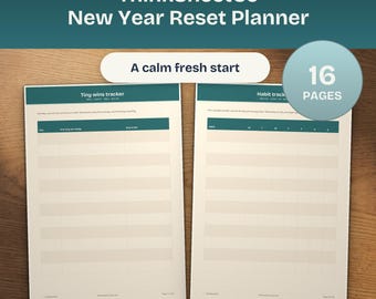 New Year Reset Planner Printable, Brain Dump Workbook, Tiny Wins Habit Tracker, Undated PDF (A4 Letter)