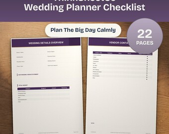 Wedding Planner Checklist Printable, Bride Binder PDF, Budget Tracker, Guest List, Vendor Log, Day Timeline (A4)