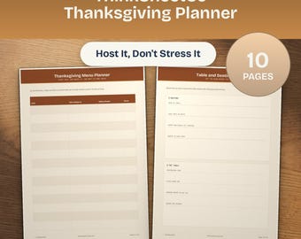 Thanksgiving Planner Printable, Hosting Dinner Menu, Guest Seating Chart, Gratitude Prep Pages, Friendsgiving Checklist (A4 Letter)