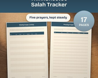 Salah Tracker, Muslim Prayer Planner, Five Daily Prayers Log, Quran Dhikr Habit Sheet, Undated Printable