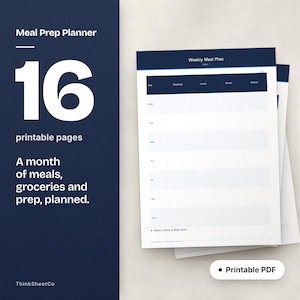 Meal Prep Planner Printable, Navy Weekly Plan PDF, Grocery List, Family Food Schedule, Budget Tracker (A4 + reMarkable)