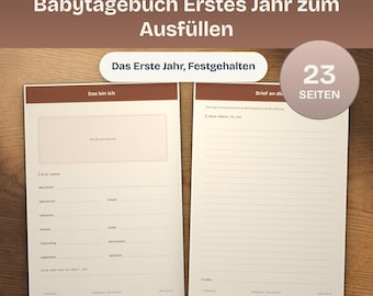 Babytagebuch Erstes Jahr zum Ausfüllen, Babybuch Junge Mädchen PDF, Erinnerungsalbum Geschenk Geburt (A4)