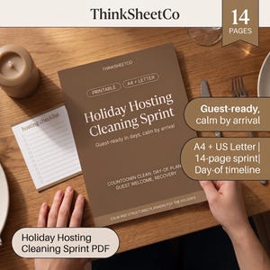Holiday Hosting Cleaning Checklist, Guest Ready Home Sprint, Party Prep Schedule, Thanksgiving Christmas Reset PDF