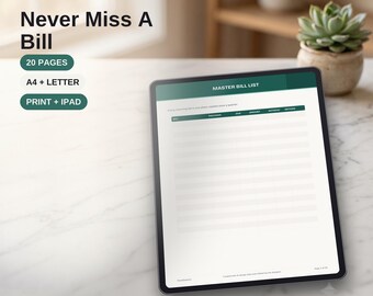 Planilha de controle de contas mensal imprimível, registro de pagamentos em PDF, gerenciador de assinaturas, lembrete de vencimento, ideal para pessoas com TDAH (A4 + Carta)