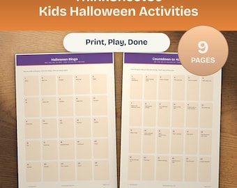 Kids Halloween Activities Printable, Party Games Bundle, Scavenger Hunt Bingo Cards, Trick or Treat Countdown (A4 Letter)