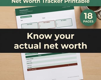 Net Worth Tracker Printable, Assets & Liabilities Dashboard PDF, Debt Payoff, Financial Goals, Undated (A4 + Letter)