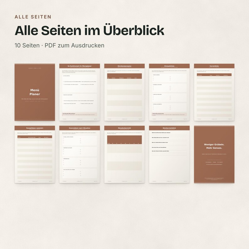 Alle 10 Seiten des Menüplaners als Raster.