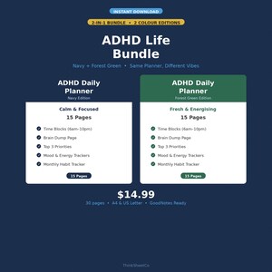 Pacchetto di agende stampabili per ADHD / Agende giornaliere a 2 colori con blocchi orari