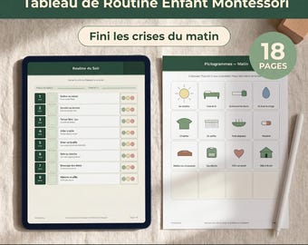 Tableau de Routine Enfant Montessori à Imprimer, Semainier PDF, Pictogramme Matin Soir, Carte Motivation (A4)
