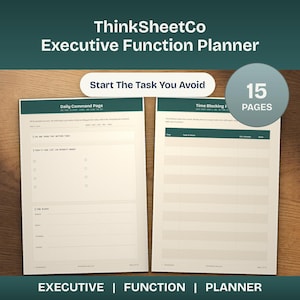 Executive Function Planner Printable, ADHD Daily Command Sheet, Task Breakdown, Time Blocking Worksheet (A4 Letter)