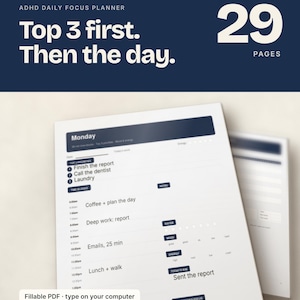Daily Focus Planner Fillable PDF, ADHD Undated Time Blocking, Emotional Toolkit, Neurodivergent Adults, Editable (A4 + reMarkable)